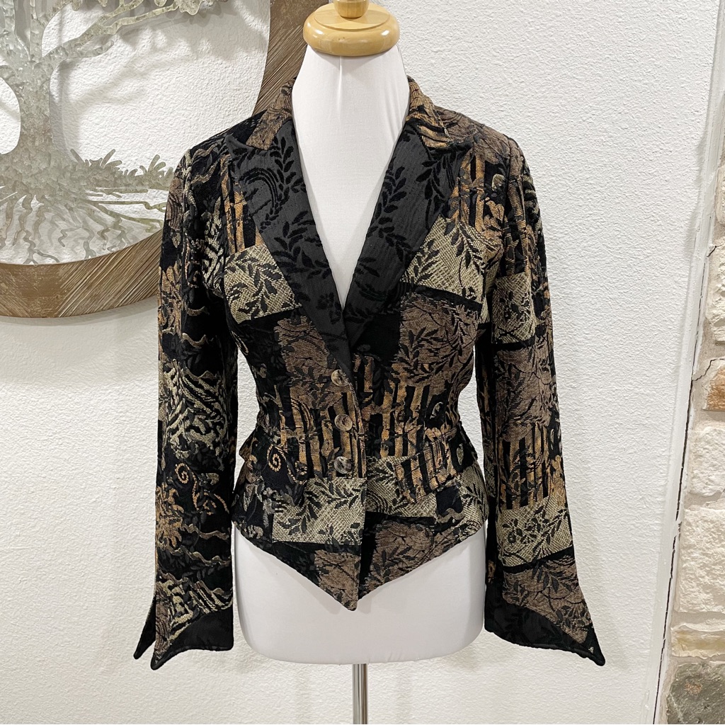 Anne Fontaine Tapestry Corset Back Floral Blazer Black Brown Tan 42 10